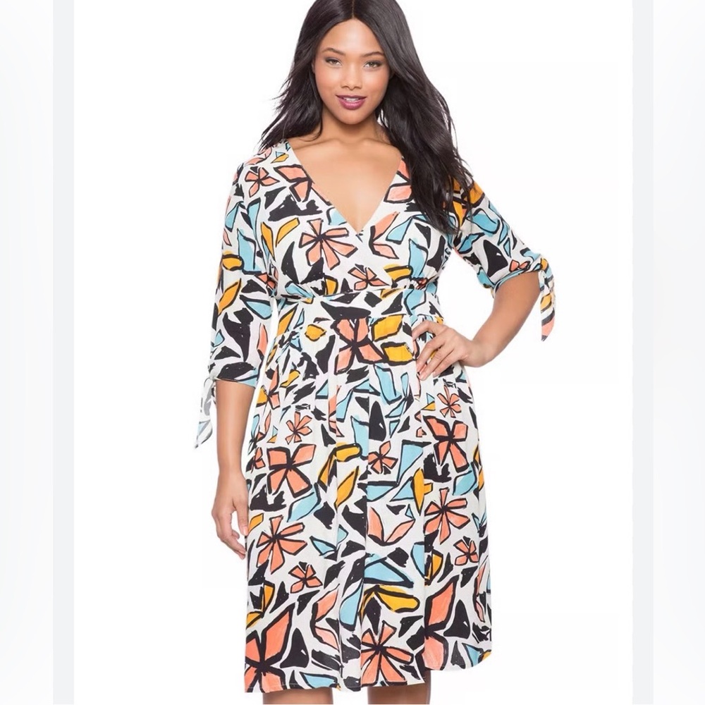 Colorful Geometric Faux Wrap Dress